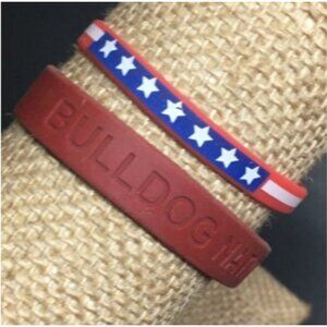 Two Silicone Bracelet Lot Red White Blue BULLDOG NATION Georgia Football Patriot